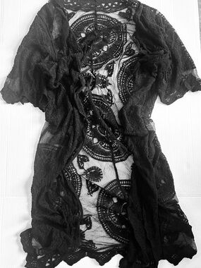Emery Rose One Size Black Sheer Lace Kimono Robe for Women